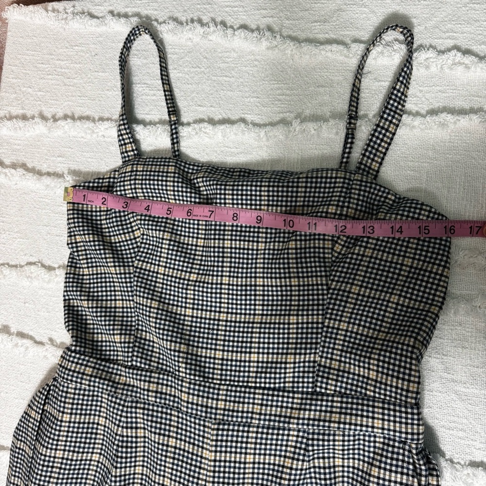Abercrombie & Fitch Navy Yellow Checkered Plaid Sleeveless Jumpsuit w/ Tie Waist - Picture 7 of 12